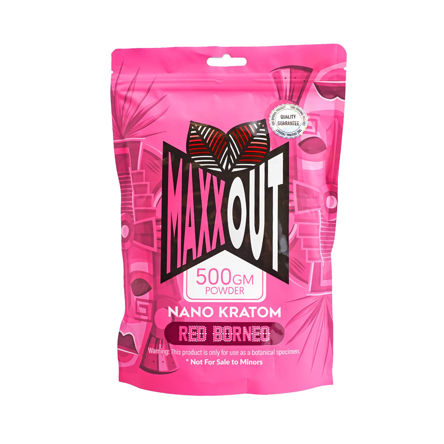 A pink 500g pouch of Red Borneo MaxxOut Kratom powder