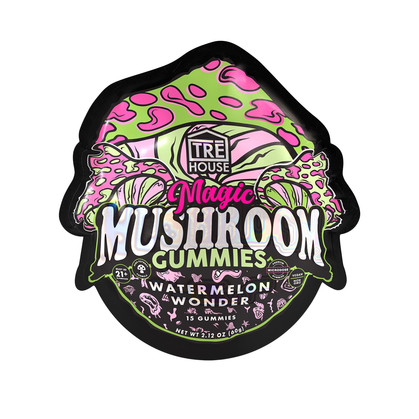 A pouch of watermelon wonder Tre House Magic Mushroom Gummies