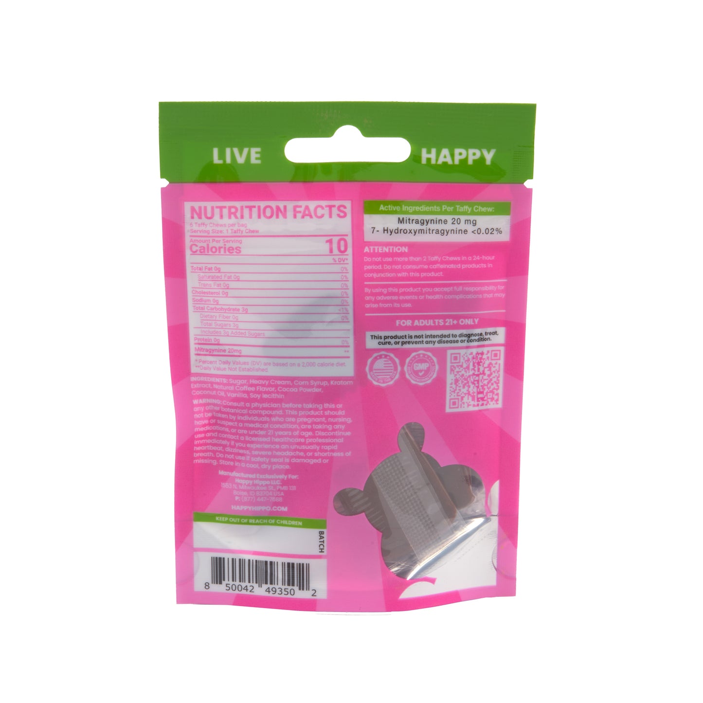 Happy Hippo 120mg Kratom Taffy - 6pk