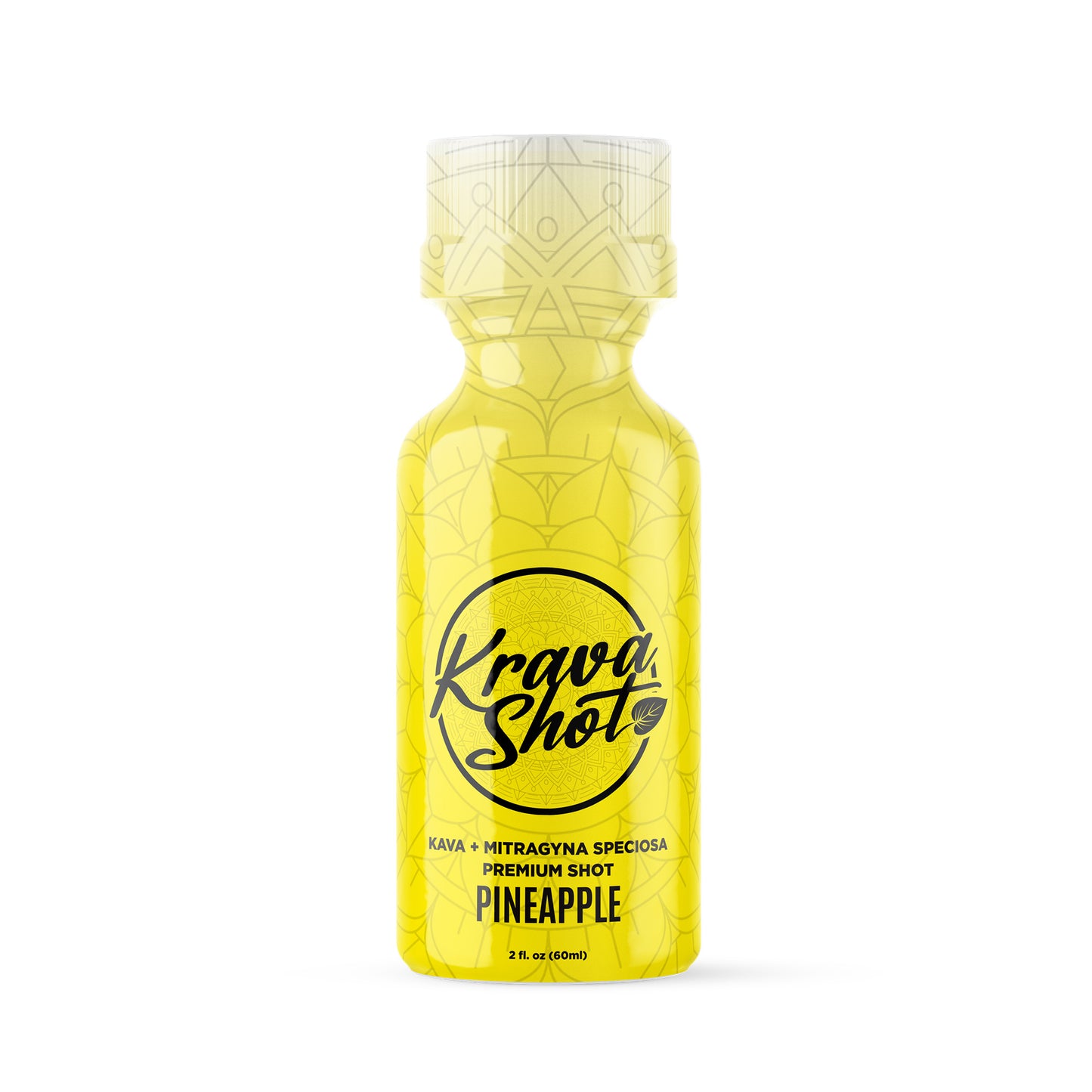 A single bottle of the Krava extract shot in pineapple flavor