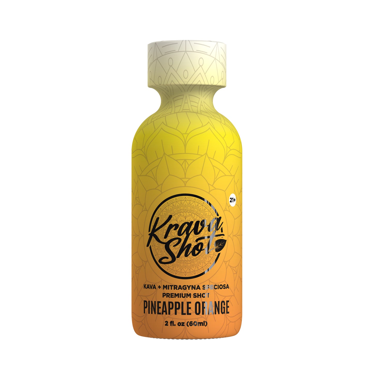 A single bottle of the Krava extract shot in Pineapple Orange