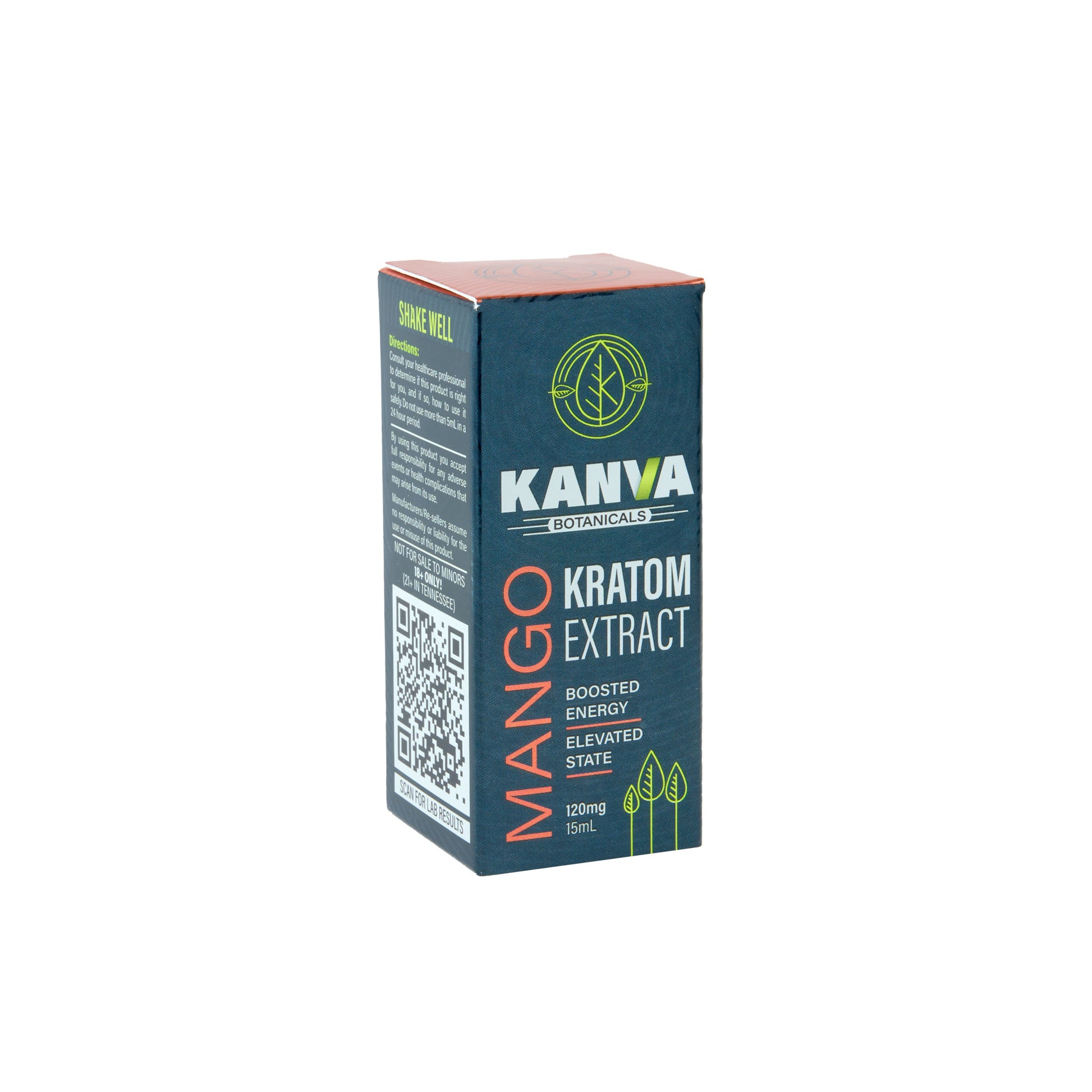 The side of the box for A mango Kanva Kratom extract shot