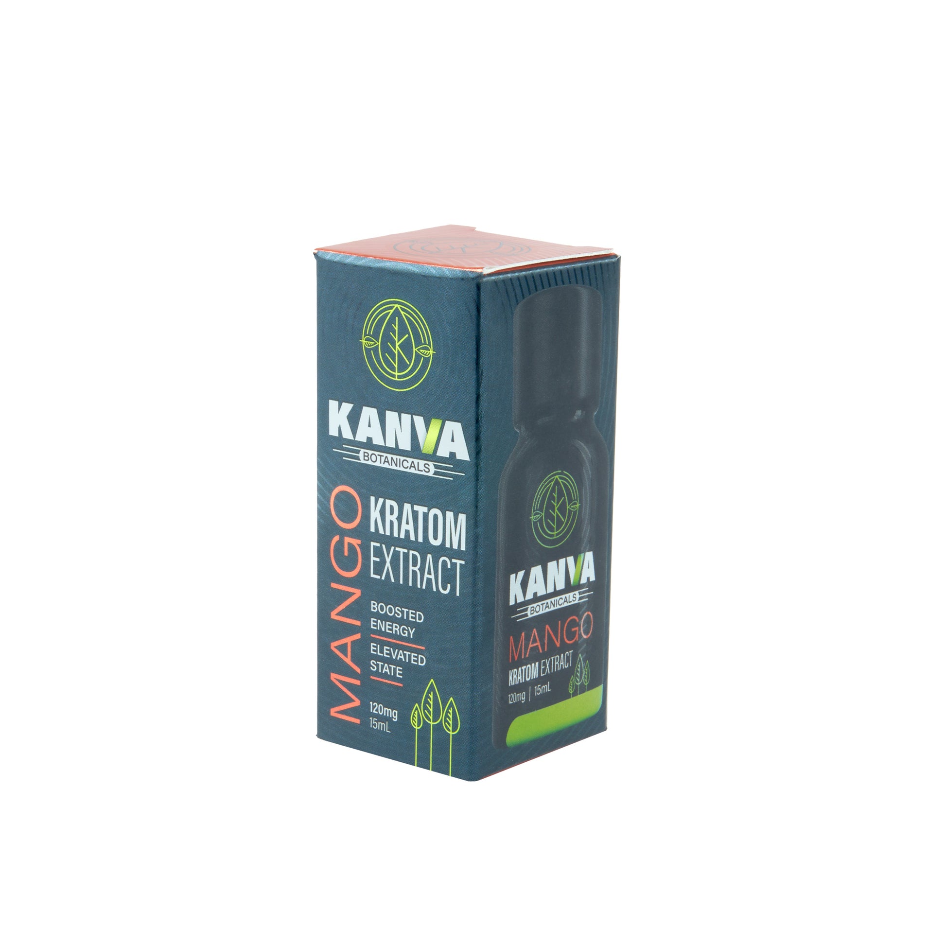 The side of the box for A mango Kanva Kratom extract shot