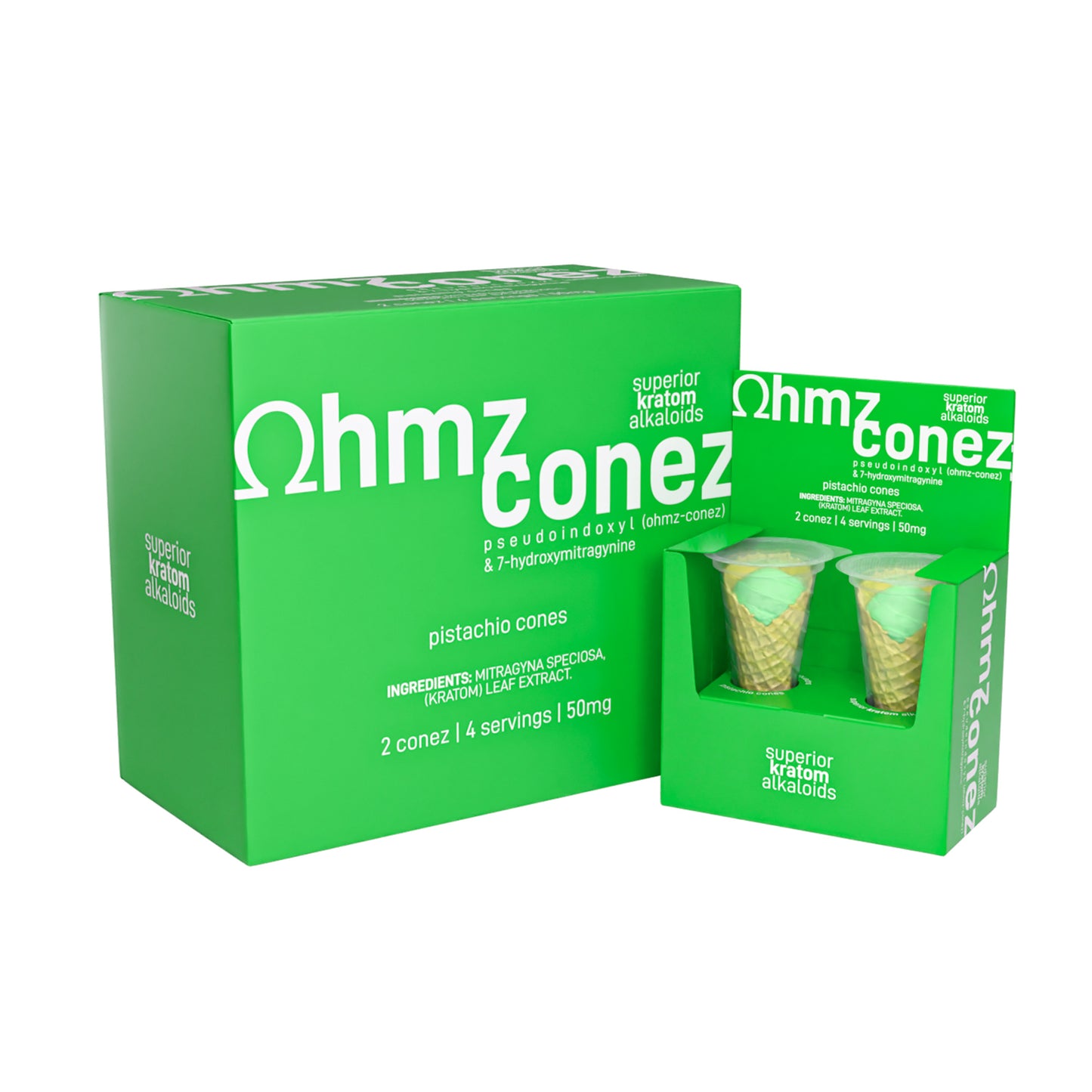 Ohmz Conez 50mg 7-Hydroxy Pseudoindoxyl Kratom Waffle Cone 2-Pack