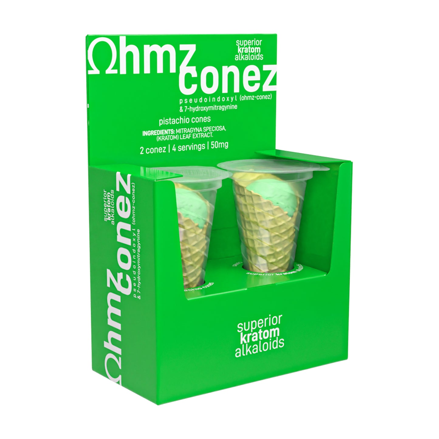 Ohmz Conez 50mg 7-Hydroxy Pseudoindoxyl Kratom Waffle Cone 2-Pack